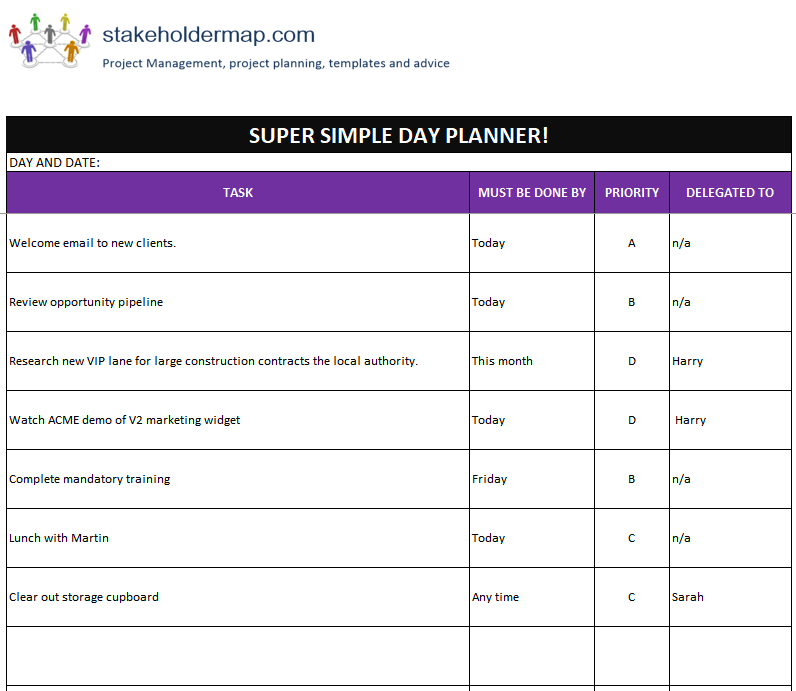 Daily Task Template Excel