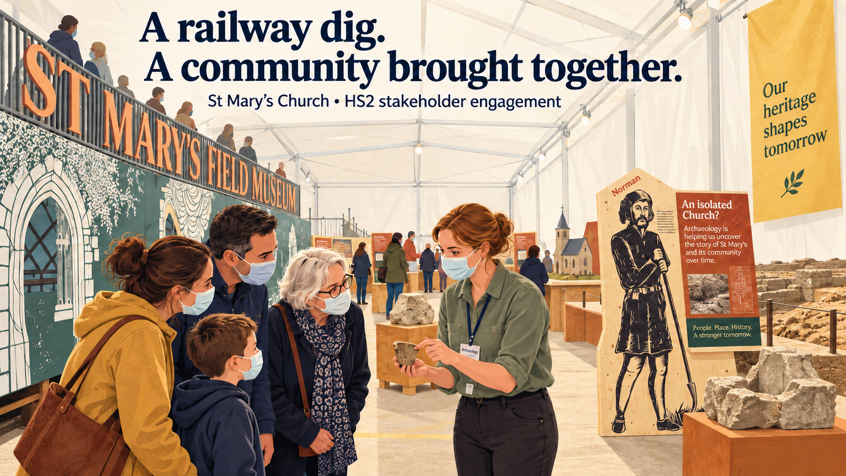 Artist's impression of community engagement at St Mary's Field Museum.