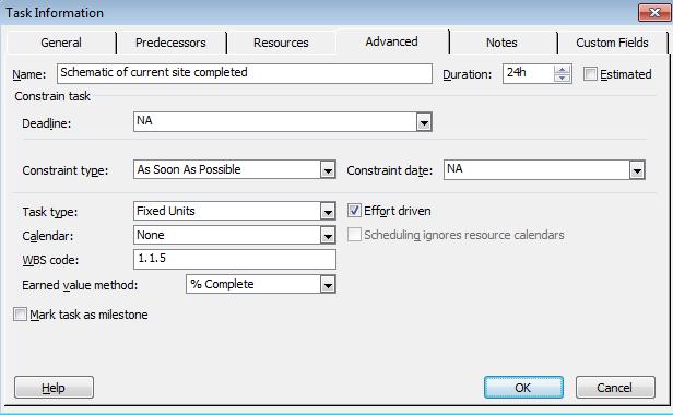 How to create a contraint in Microsoft Project
