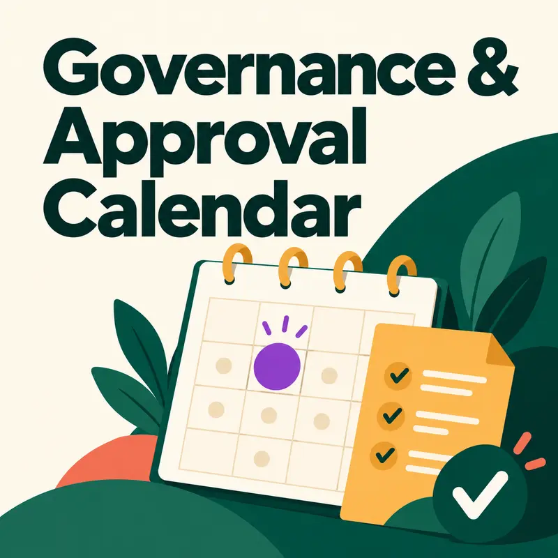 Governance and approval calendar with meeting dates and paper deadlines