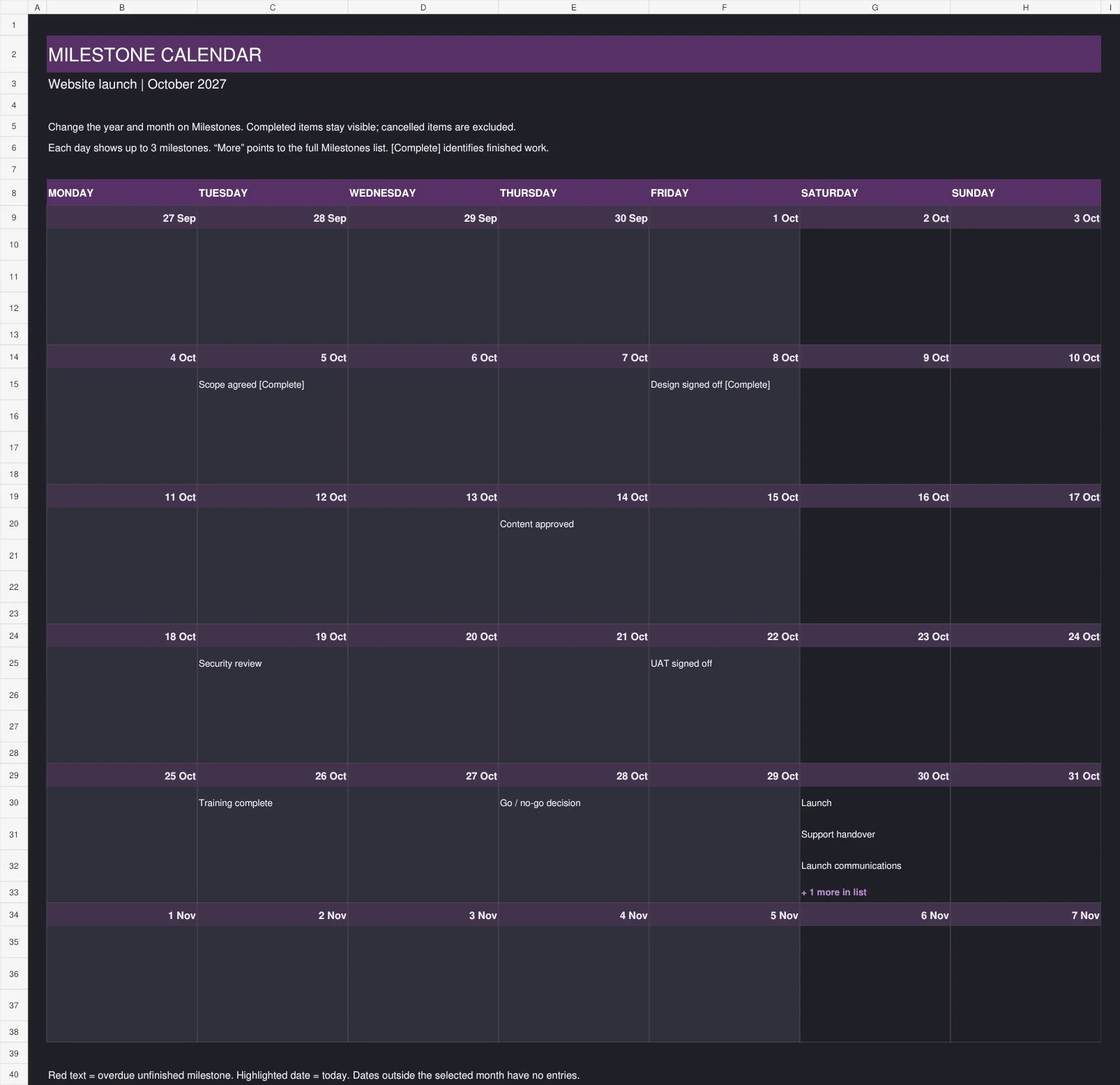 Enlarged dark theme milestone calendar preview