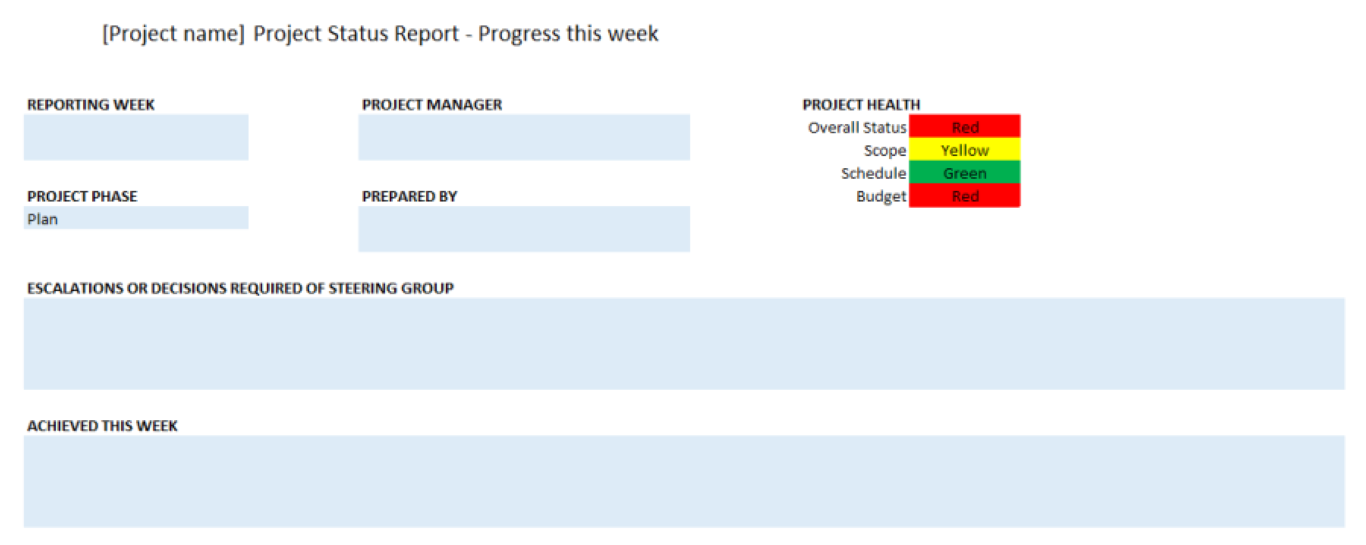 Project Status Report excel template