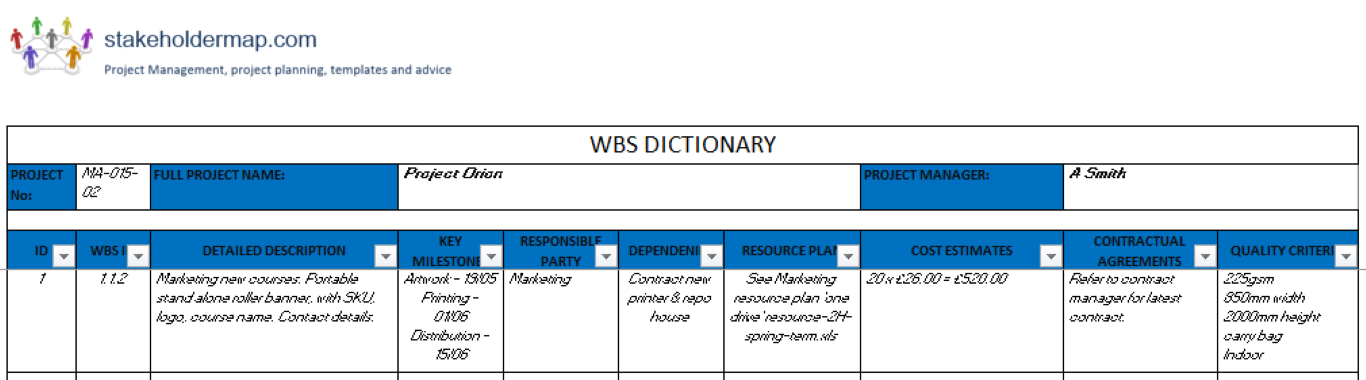 WBS Dictionary Template